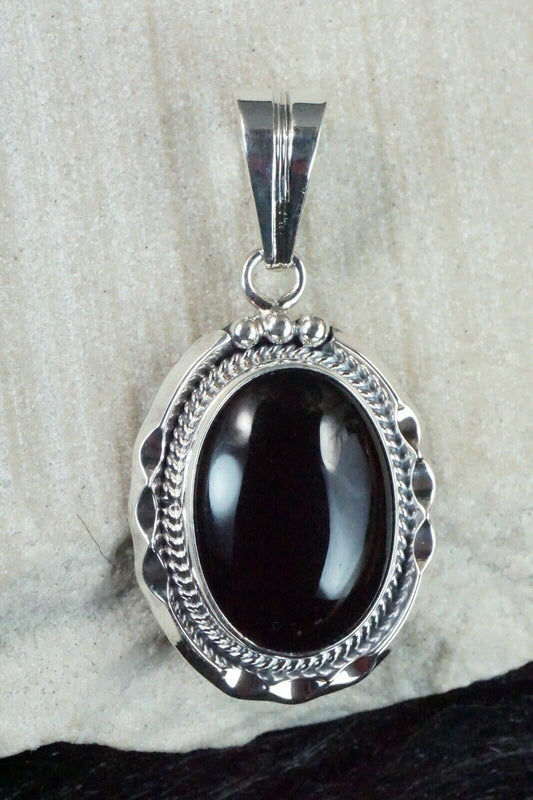 Navajo Onyx & Sterling Silver Pendant - Samuel Yellowhair