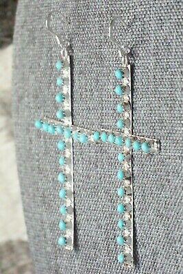Turquoise & Sterling Silver Cross Earrings - Lorinda Edaakie - High Lonesome Trading