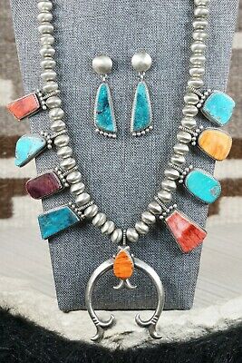 Spiny Oyster & Sterling Silver Squash Blossom and Earrings - Selina Warner
