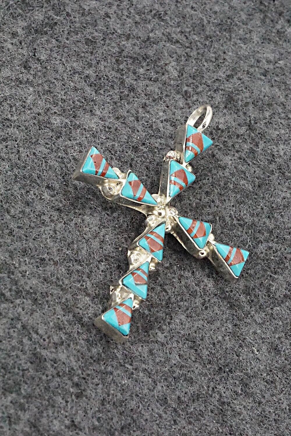 Coral, Turquoise & Sterling Silver Pendant - Francine Chapito