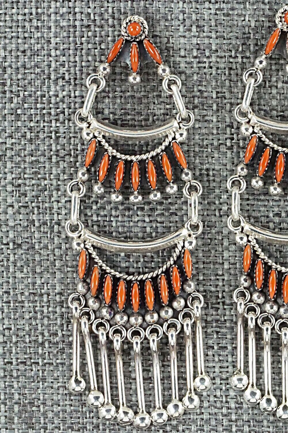 Coral & Sterling Silver Earrings - Stewart Nakatewa