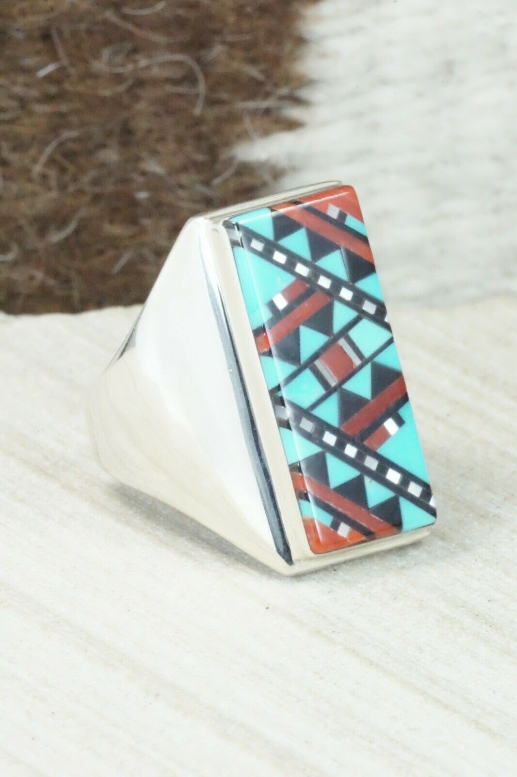 Multi Stone & Sterling Silver Ring - Herbert Kallestewa - Size 10.5