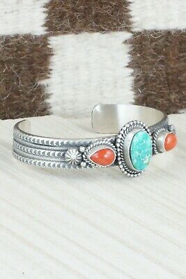 Turquoise, Coral & Sterling Silver Bracelet - Michael Calladitto