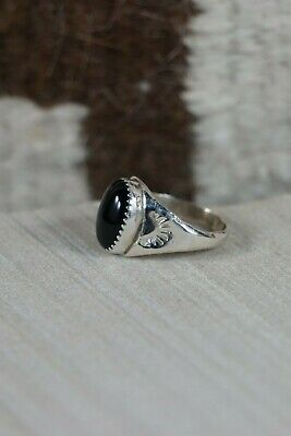 Navajo Onyx and Sterling Silver Ring - Mary Lincoln - Size 8.5 - High Lonesome Trading