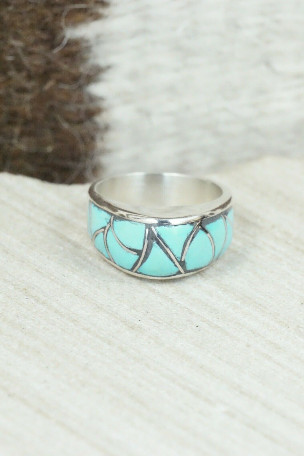 Turquoise & Sterling Silver Ring - Orena Leekya - Size 5.75