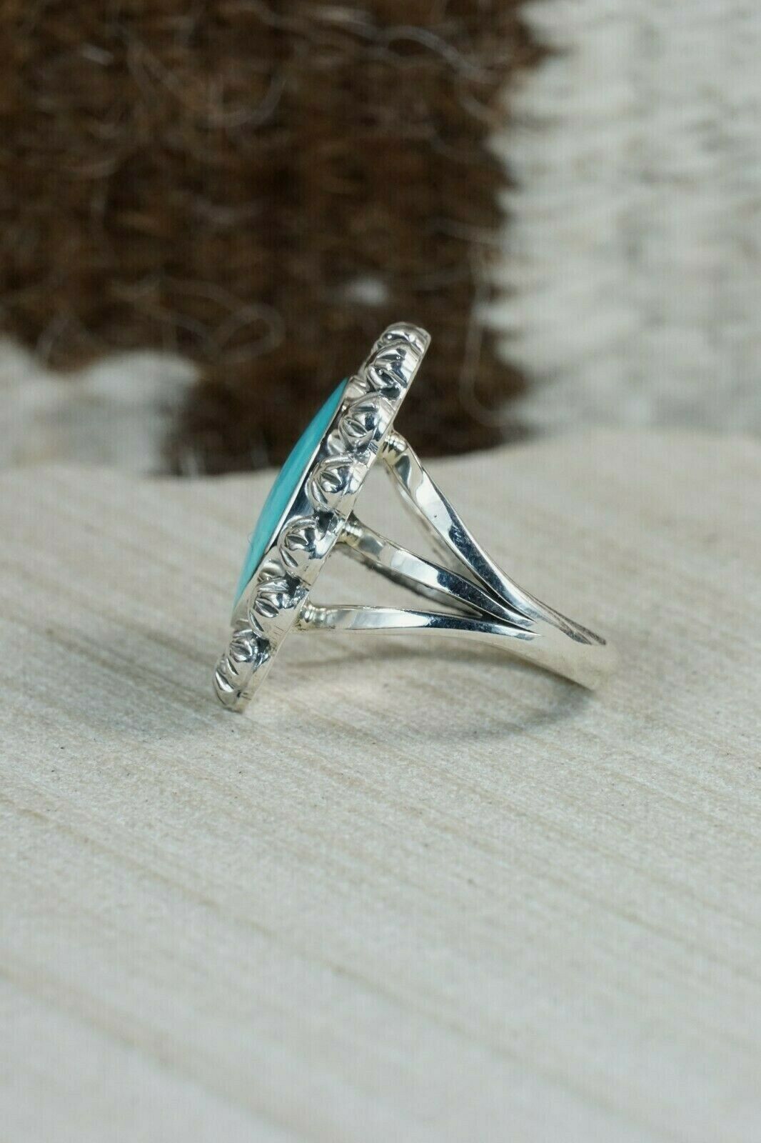 Navajo Turquoise and Sterling Silver Ring - Freida Martinez - Size 8