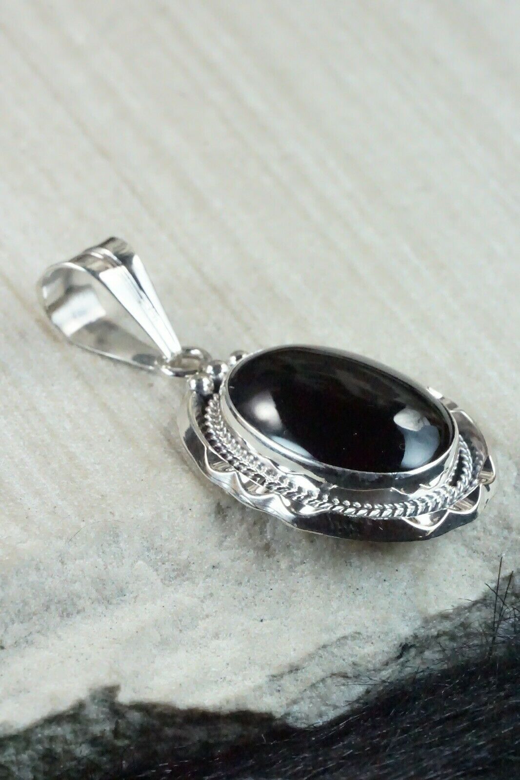 Navajo Onyx & Sterling Silver Pendant - Samuel Yellowhair
