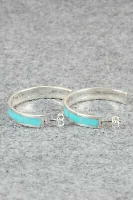 Turquoise & Sterling Silver Hoop Earrings - Joann Peina