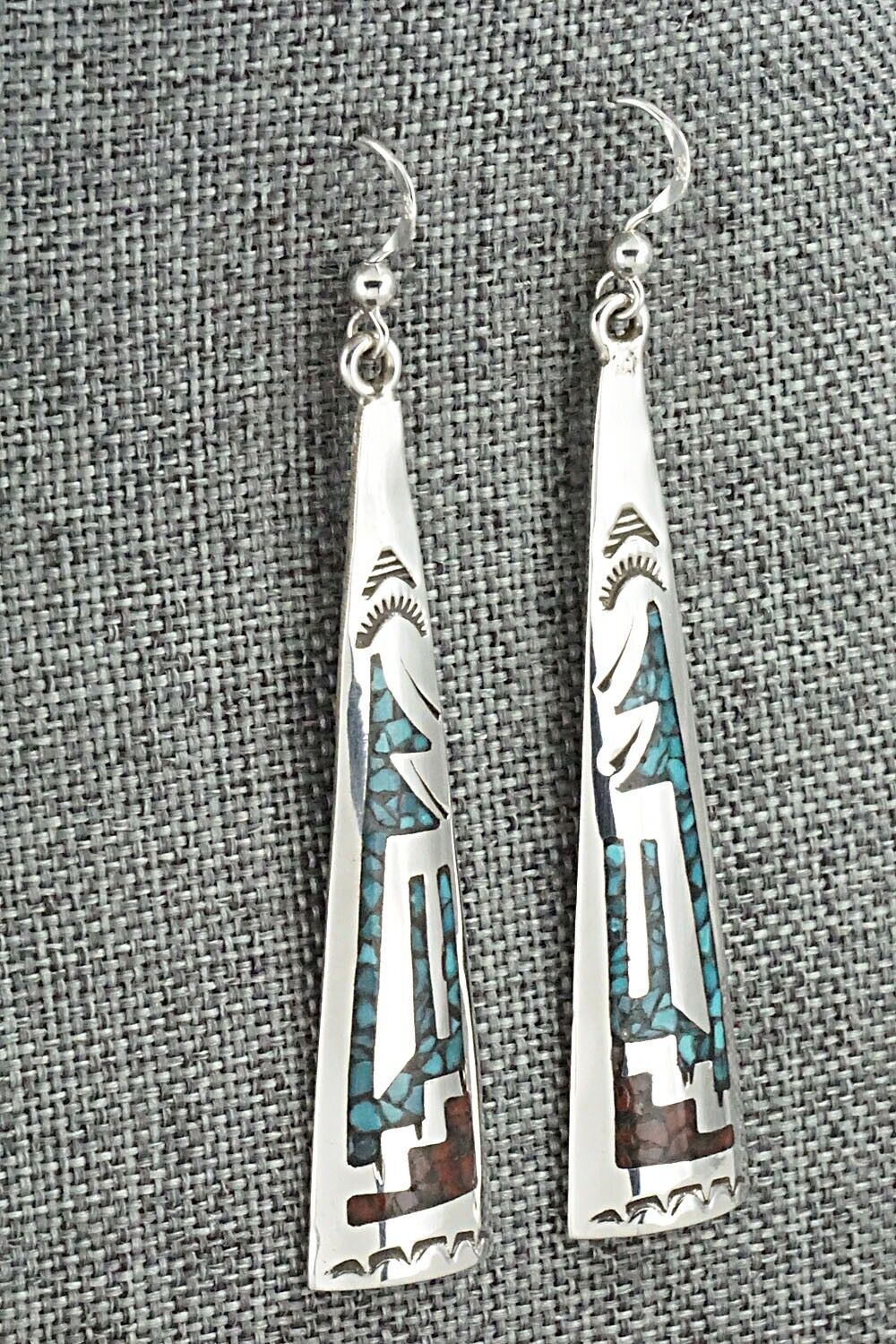 Turquoise, Coral & Sterling Silver Earrings - Jolene Yazzie