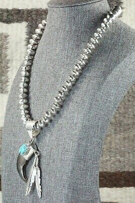 Turquoise, Sterling Silver Pendant & Navajo Pearl Necklace - Ernest Hawthorne