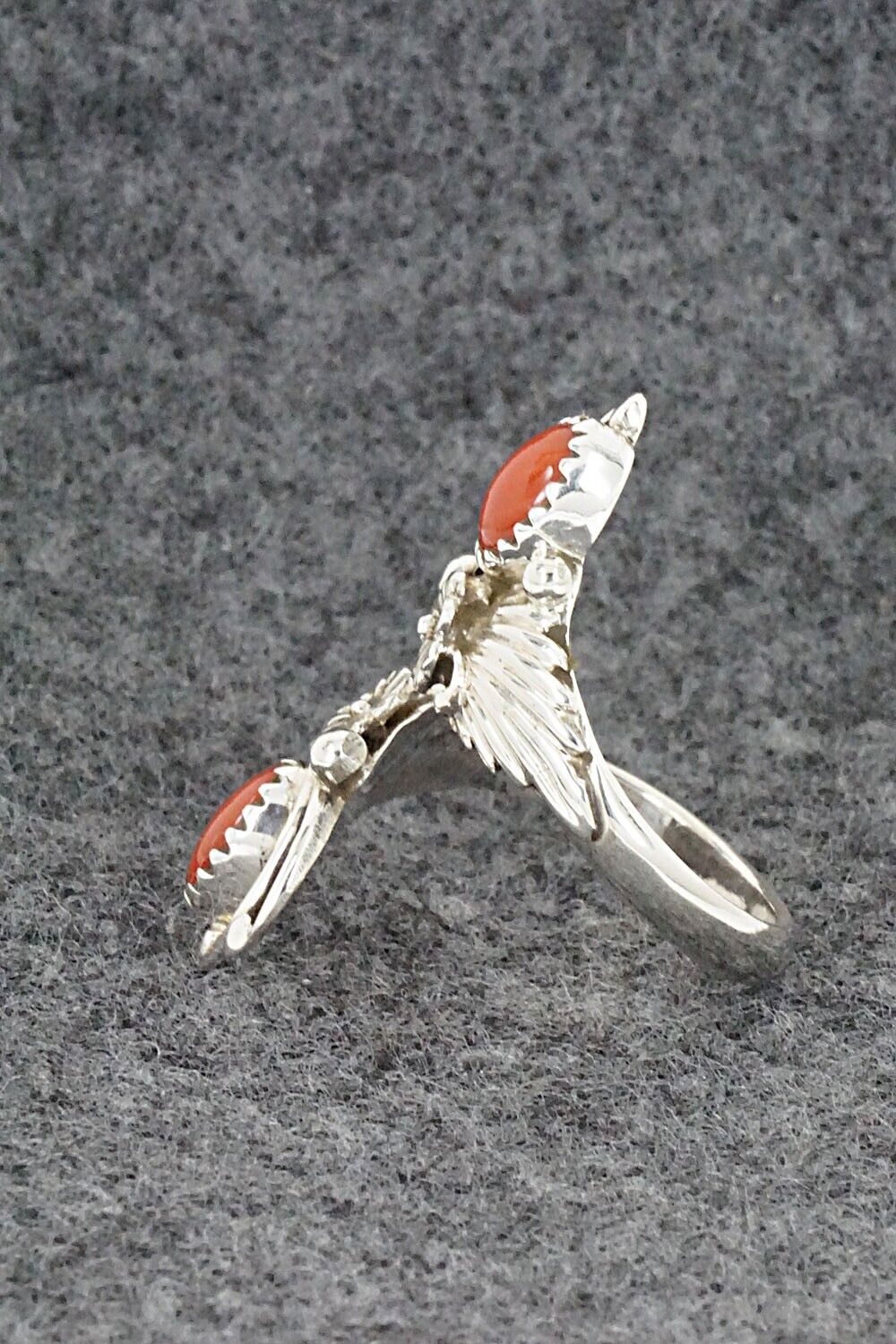 Coral and Sterling Silver Ring - Etta Belin - Size 7