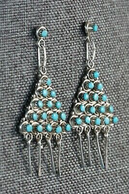 Zuni Turquoise & Sterling Silver Earrings - Arlene Quam - High Lonesome Trading
