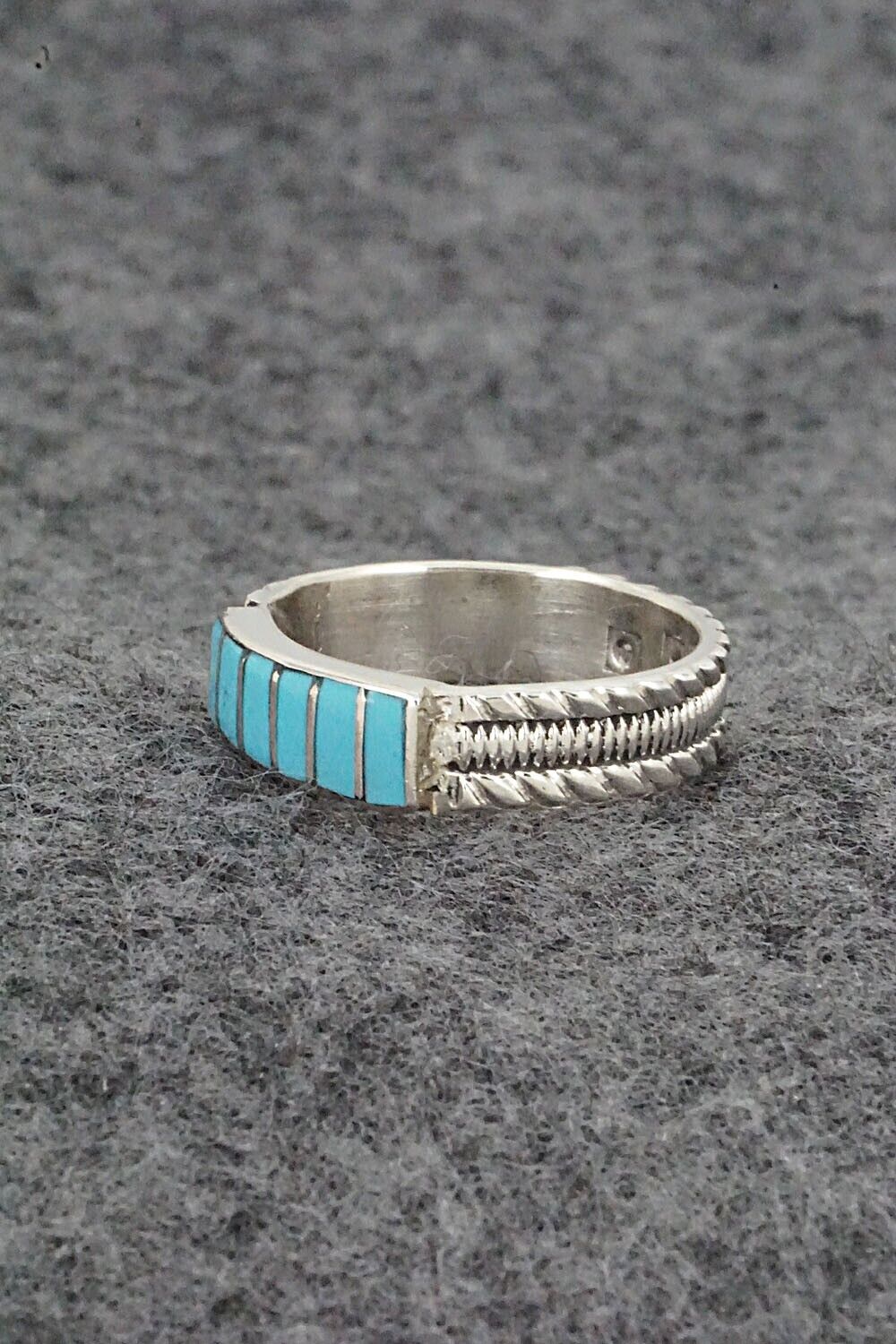 Turquoise & Sterling Silver Inlay Ring - Orlando Laweka - Size 7