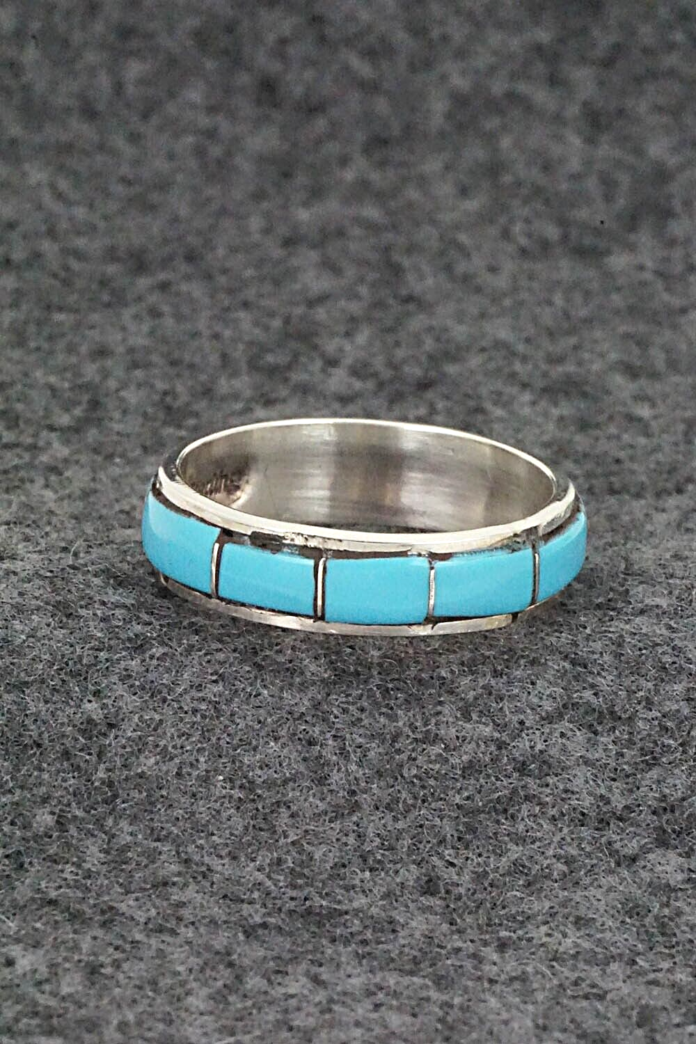 Turquoise & Sterling Silver Inlay Ring - Zenia Kyustewa - Size 11