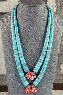 Turquoise, Spiny Oyster & Sterling Silver Necklace - Lupe Lovato