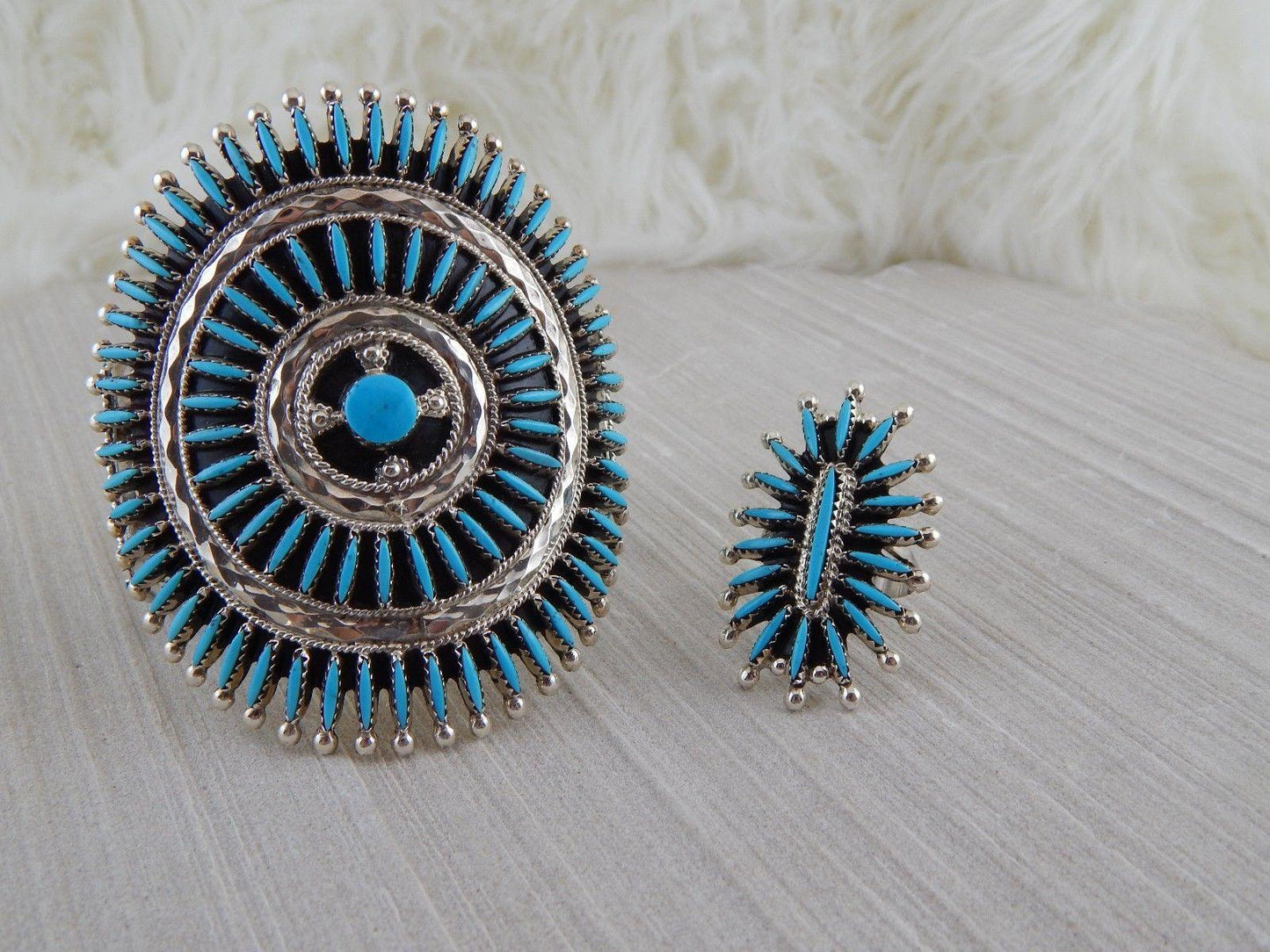 Zuni Sterling Silver & Turquoise Bracelet & Ring - Gerald Etsate - High Lonesome Trading