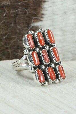 Coral & Sterling Silver Ring - Priscilla Reeder - Size 8.5