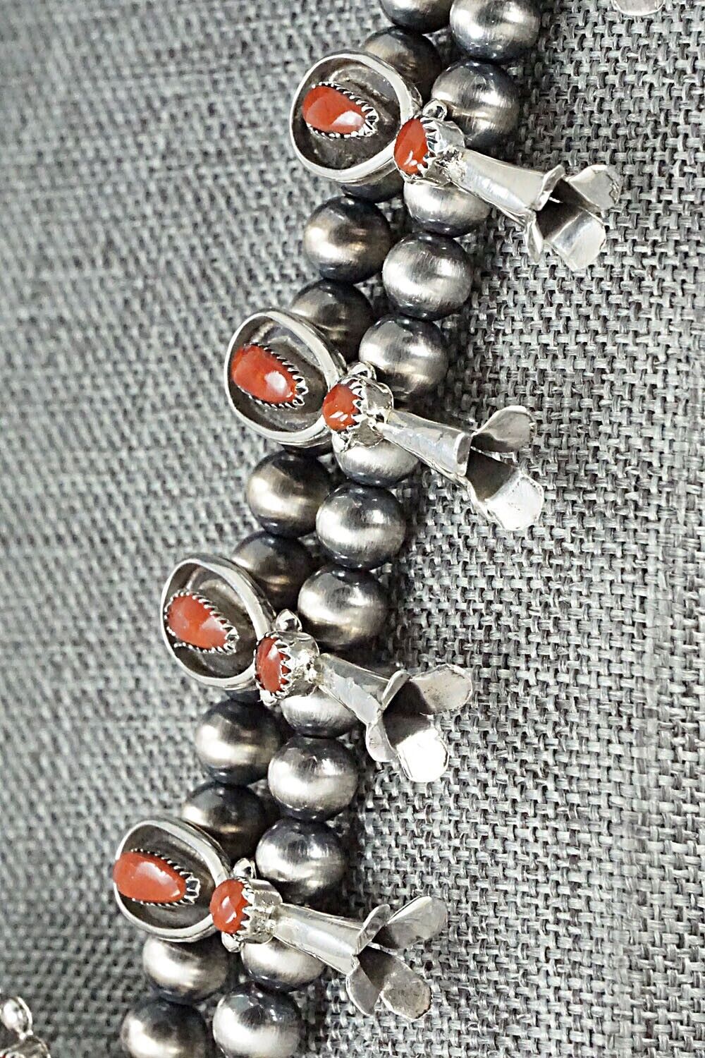 Coral & Sterling Silver Squash Blossom Set - Viola Bobelu