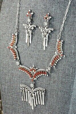 Coral & Sterling Silver Necklace and Earrings Set - Rosa Fambrough