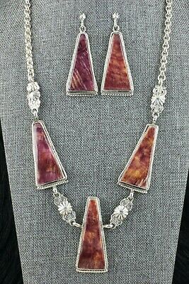 Spiny Oyster & Sterling Silver Necklace and Earrings Set -Annie Spencer - Navajo - High Lonesome Trading