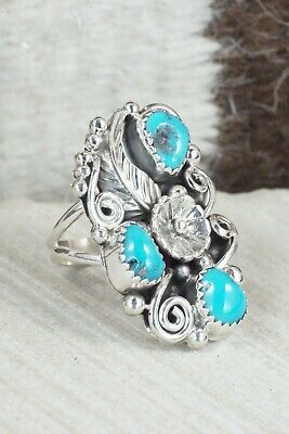Turquoise & Sterling Silver Ring - Shirley Largo - Size 6.5