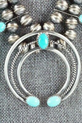 Turquoise & Sterling Silver Squash Blossom and Earrings - Leon Kirlie