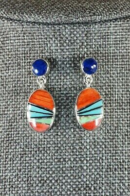 Lapis & Spiny Oyster Sterling Silver Earrings - Sheryl Martinez - Navajo - High Lonesome Trading