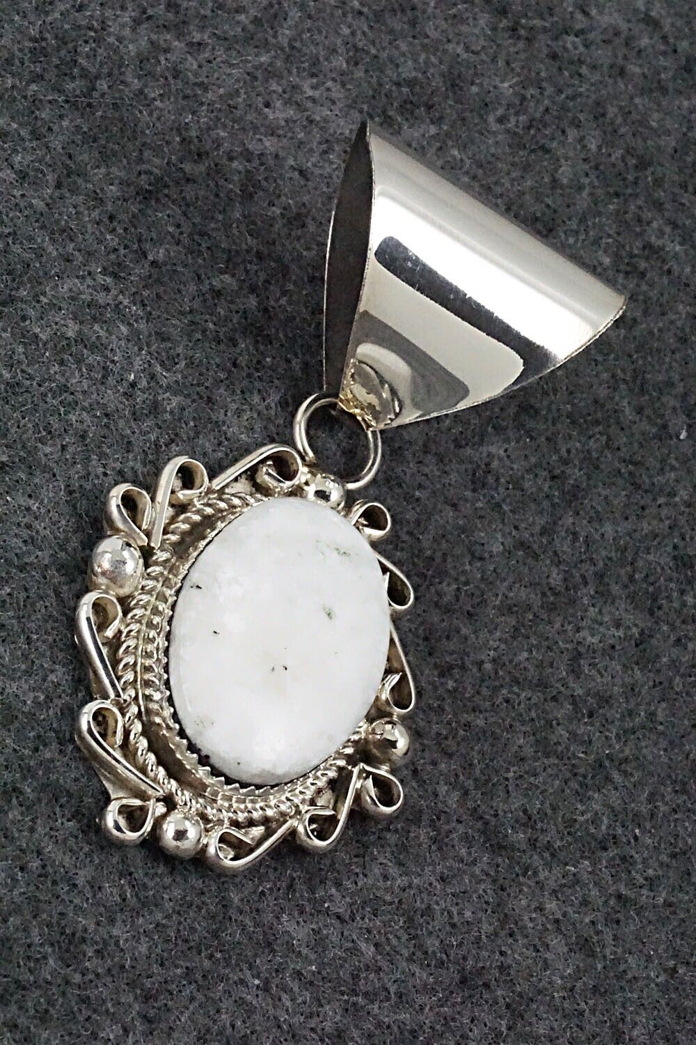 White Buffalo & Sterling Silver Pendant - Donavan Nez