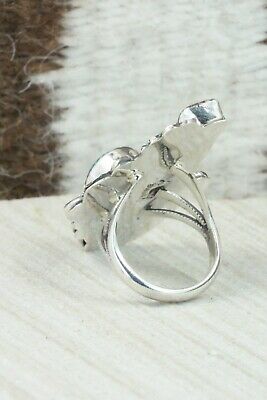 Turquoise, Coral & Sterling Silver Ring - Harry Yazzie - Size 6.5