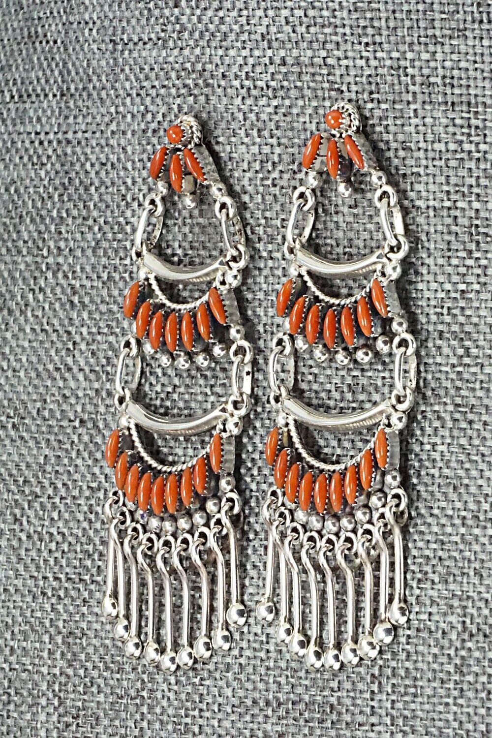 Coral & Sterling Silver Earrings - Stewart Nakatewa