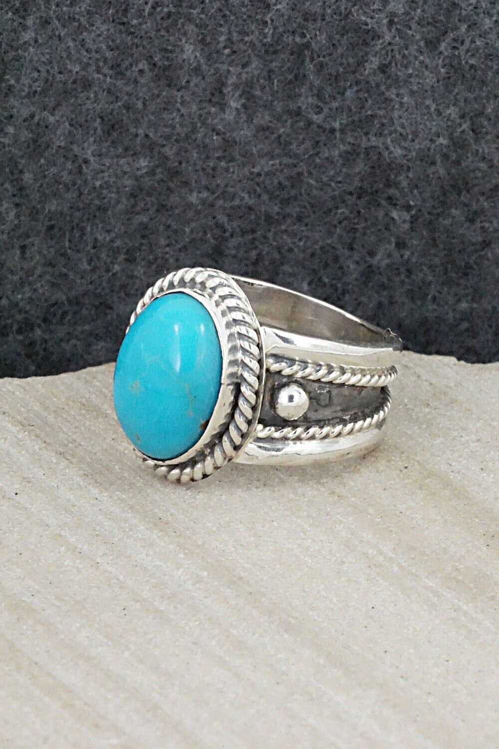 Turquoise & Sterling Silver Ring - Thomas Yazzie - Size 7.5