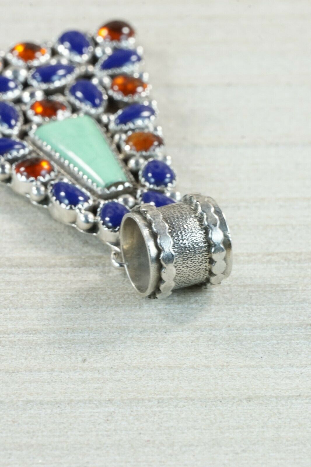 Navajo Lapis, Amber, Gaspeite & Sterling Silver Pendant - Native American