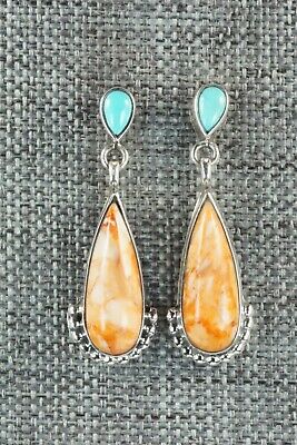 Spiny Oyster, Turquoise & Sterling Silver Earrings - Verley Betone
