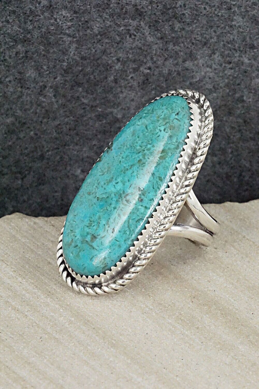 Turquoise & Sterling Silver Ring - Leslie Nez - Size 9.5