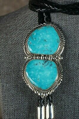 Navajo Turquoise & Sterling Silver Bolo Tie - Alvin Joe - High Lonesome Trading