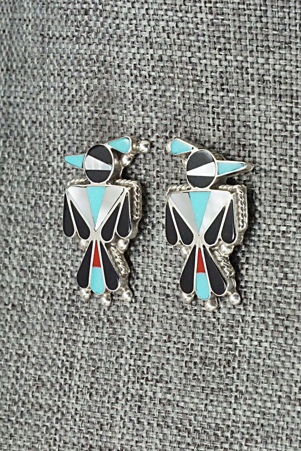 Multi Stone Inlay & Sterling Silver Earrings - Fabian Cellicion