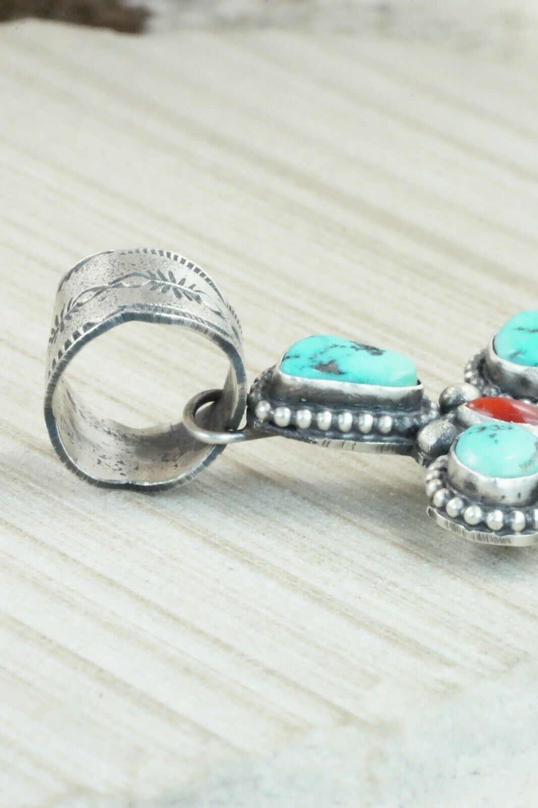 Turquoise, Coral & Sterling Silver Pendant - Shawn Cayatineto