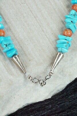 Turquoise, Spiny Oyster & Sterling Silver Necklace - Navajo
