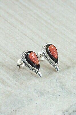 Coral & Sterling Silver Earrings - Shirley Walela - High Lonesome Trading