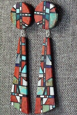 Multi Stone Inlay & Sterling Silver Earrings - Chris T. Nieto - Santo Domingo