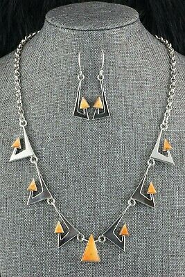 Spiny Oyster & Sterling Silver Necklace and Earrings Set - Ronnie Henry - Navajo - High Lonesome Trading