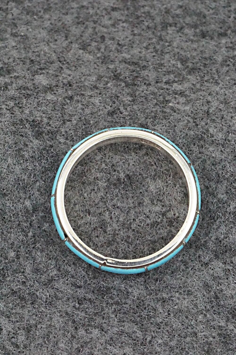 Turquoise & Sterling Silver Inlay Ring - Zenia Kyustewa - Size 10.75