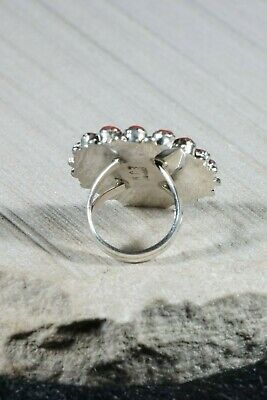 Navajo Turquoise Coral and Sterling Silver Ring Eric and Justina Wilson - Size 7 - High Lonesome Trading