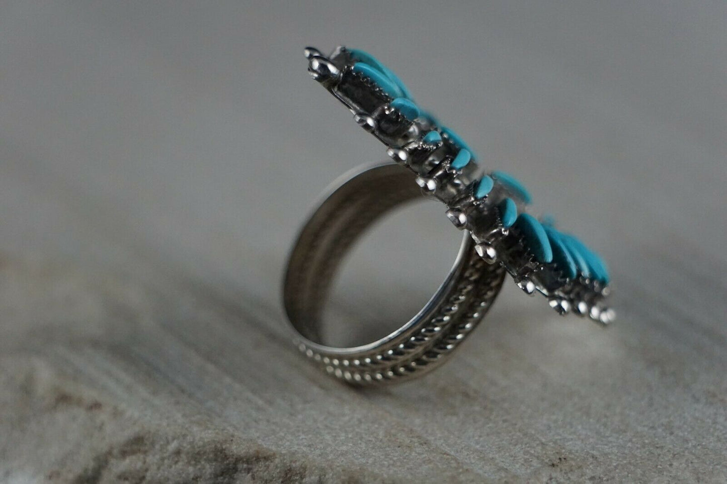 Zuni Sterling Silver & Turquoise Ring - Bernie Wyaco - Size 7 - High Lonesome Trading