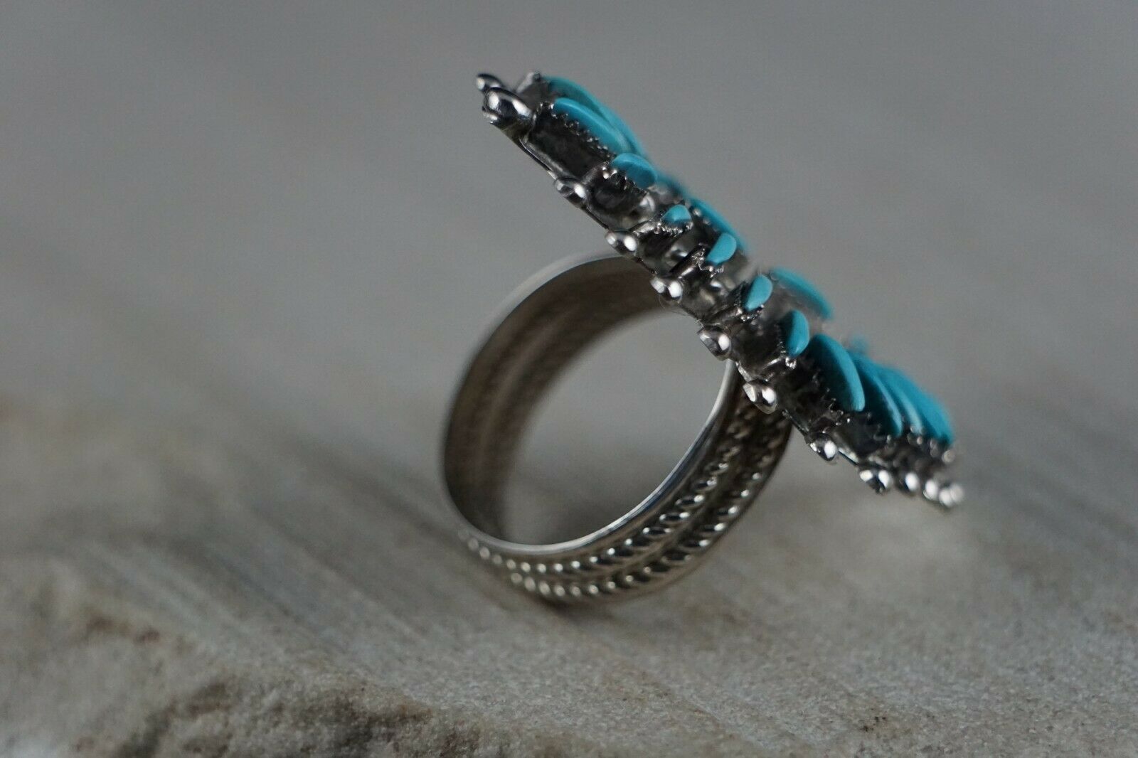Zuni Sterling Silver & Turquoise Ring - Bernie Wyaco - Size 7 - High Lonesome Trading