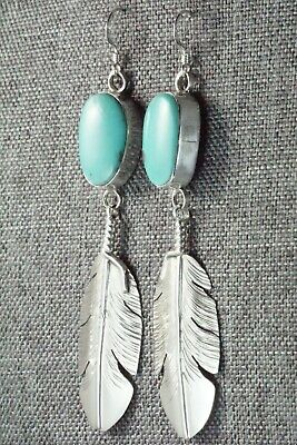 Turquoise & Sterling Silver Feather Earrings - Ben Begay
