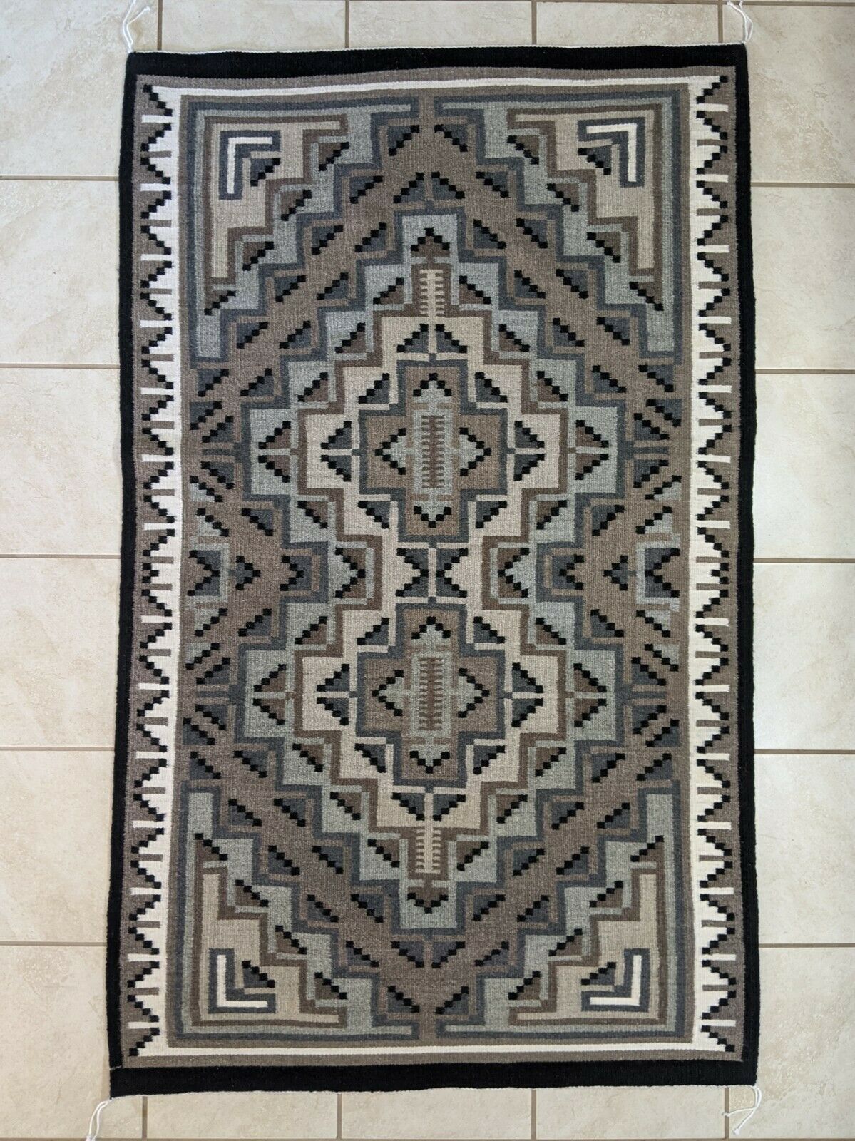 Navajo Two Grey Hills Handwoven Rug - 65in x 40in - Betty Morgan