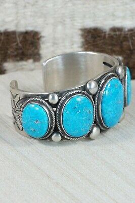 Navajo 5 Stone Turquoise and Sterling Silver Bracelet - Calvin Martinez - High Lonesome Trading