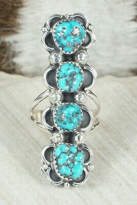 Turquoise & Coral Sterling Silver Ring - Betty House - Size 8