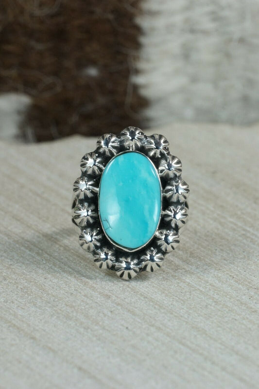 Navajo Turquoise and Sterling Silver Ring - Freida Martinez - Size 8
